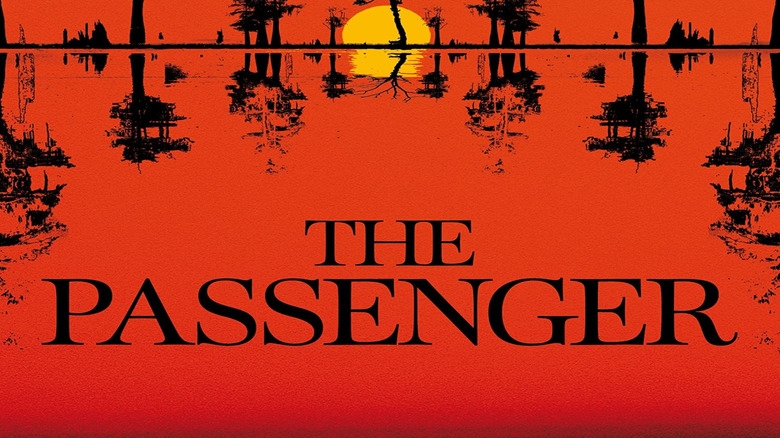 A landscape of the sun setting over the bayou with a crimson sky on the cover of The Passenger