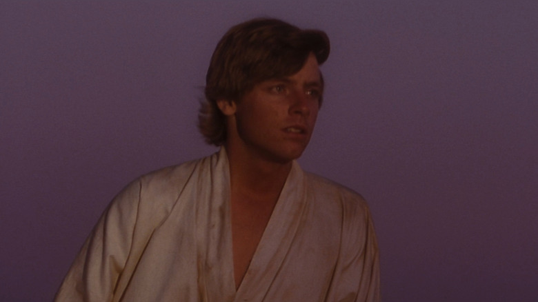 Luke (Mark Hamill) looking wistfully at sunset on Tatooine in A New Hope
