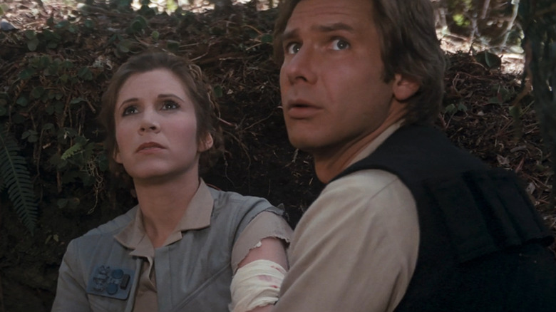 Leia (Carrie Fisher) and Han (Harrison Ford) looking at the sky in Return of the Jedi
