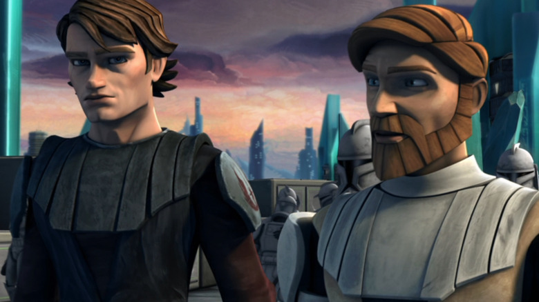 Anakin (Matt Lanter) and Obi-Wan (James Arnold Taylor) on Coruscant in The Clone Wars