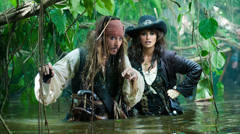 Johnny Depp and Penelope Cruz as Captain Jack Sparrow and Angelica in Pirates of the Caribbean: On Stranger Tides