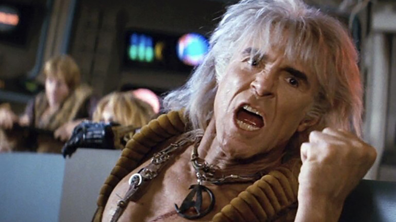 Khan Noonien Singh (Ricardo Montalbán) angrily shakes his fist in Star Trek II: The Wrath of Khan