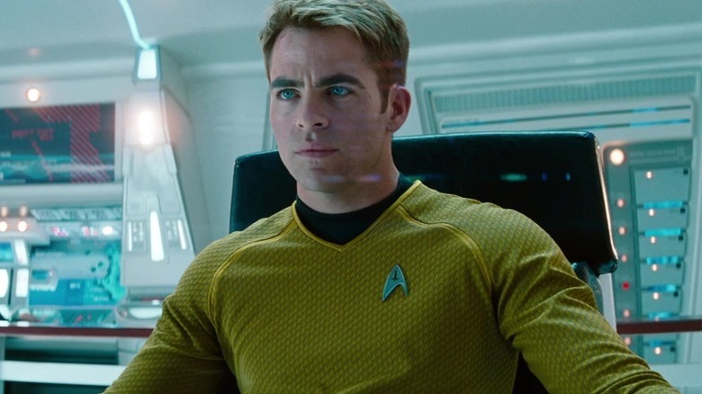Jim Kirk (Chris Pine) sits sternly in the captain's chair in Star Trek Into Darkness