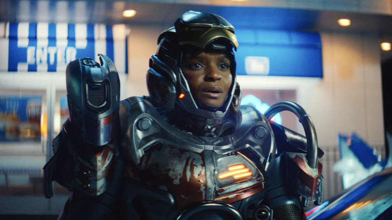 Dominique Thorne as Riri Williams, wearing the Ironheart armor in Ironheart
