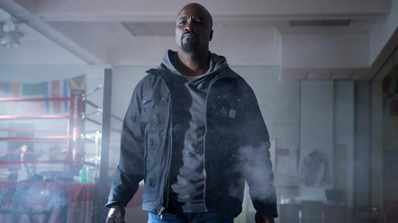 Mike Colter as Luke Cage, withstanding bullets on Luke Cage