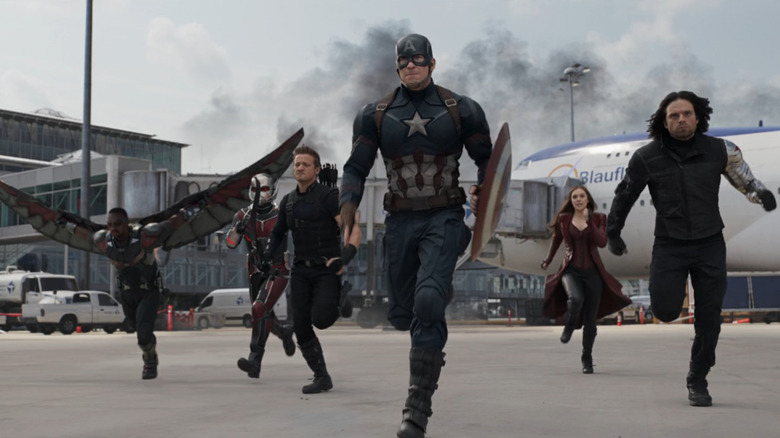 Team Cap charging into battle in Captain America: Civil War