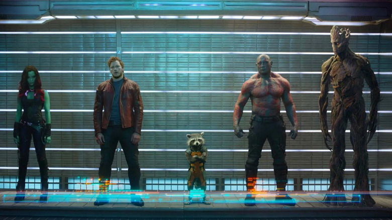 The Guardians of the Galaxy stand for a mugshot