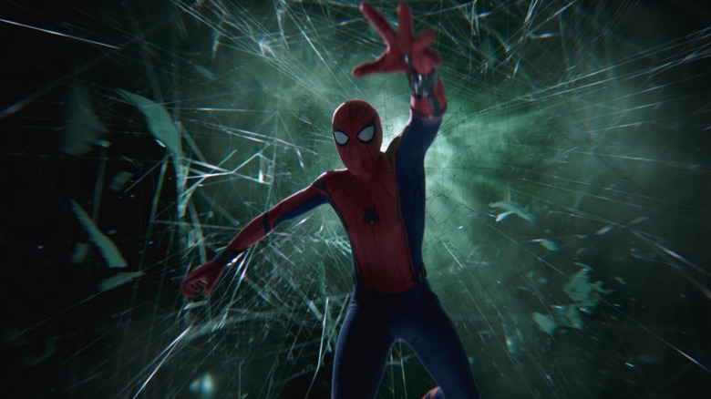 Peter Parker (Tom Holland) falling through a surreal vision in Spider-Man: Far From Home