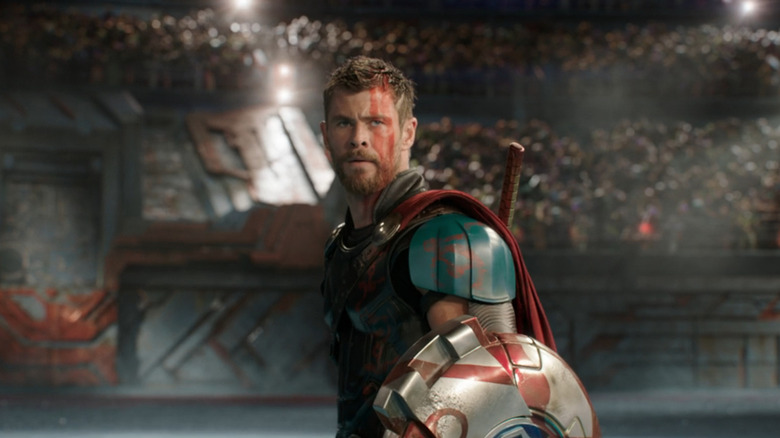 Thor (Chris Hemsworth) in gladiator arena in Thor: Ragnarok