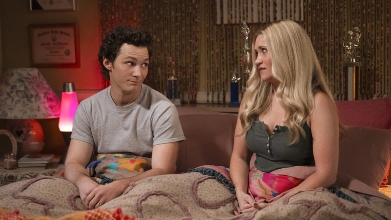 Georgie and Mandy mugging at each other in bed in Georgie & Mandy's First Marriage