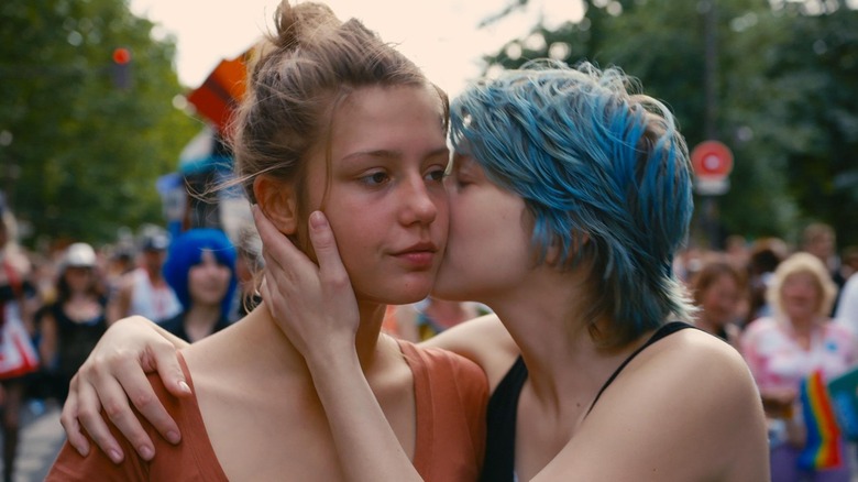 Emma kissing Adele on the cheek in Blue is the Warmest Color