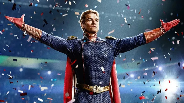The Boys season 4 poster of Homelander surrounded by confetti