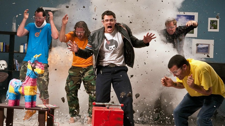 Johnny Knoxville, Danger Ehren, Chris Pontius, Dave England, and Steve-O as the set blows up around them in Jackass 3D