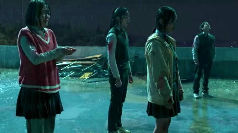 The cast of "All of Us Are Dead" rain