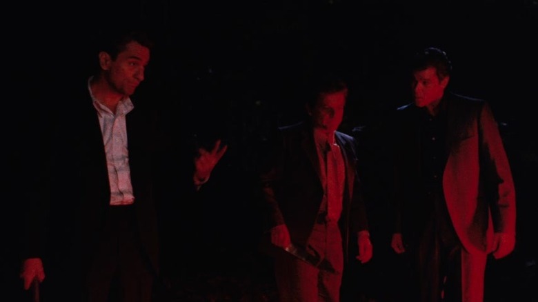 Goodfellas opening Robert De Niro Joe Pesci Ray Liotta bathed in red light