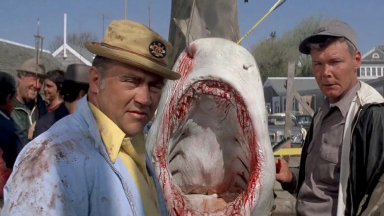 Jaws Tiger Shark caught displayed on dock