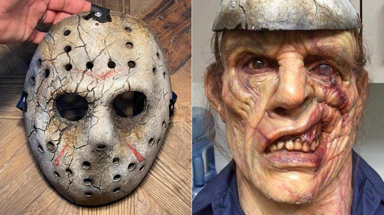 Jason Voorhees's cracked mask and disfigured face