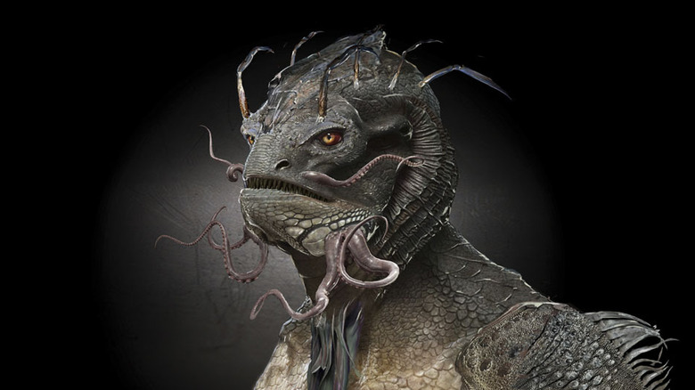 An amphibious-looking alien creature with tentacles on its face