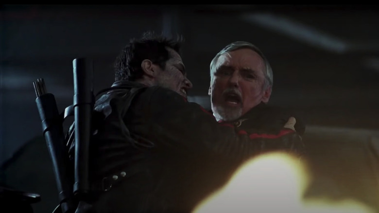 Dennis Hopper being attacked by a zombie in Land of the Dead