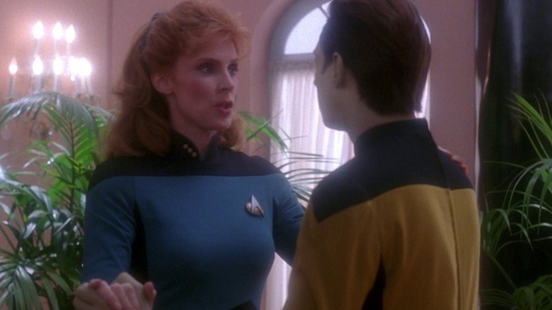 Dr. Crusher dancing with Data on Star Trek: The Next Generation