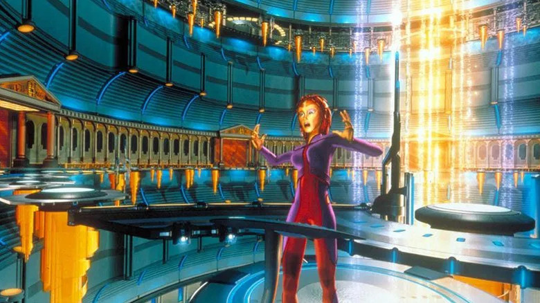 Feg, afraid, stands in the middle of the Internet in the CyberWorld movie