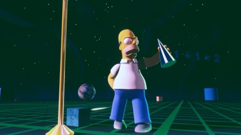Homer Simpson angrily holding a cone in CyberWorld