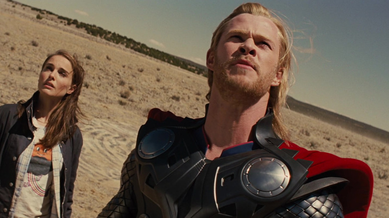 Thor (Chris Hemsworth) and Jin Foster (Natalie Portman) are searching for heaven in Thor (2011)