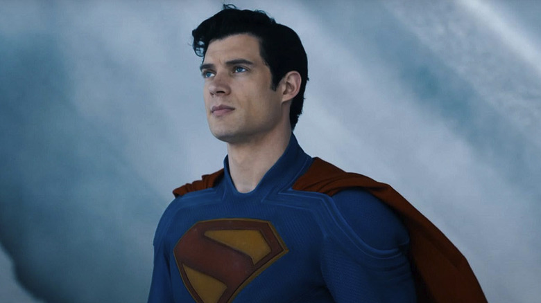 Superman standing in the Fortress of Solitude and looking up at the sky in Superman
