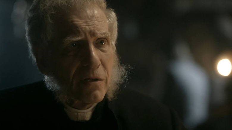 David Cronenberg wearing facial hair attachments in 'Alias Grace'