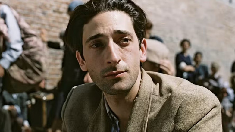 Adrien Brody with a tear in his eye in The Pianist