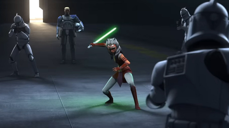 Ahsoka trains against the Clones