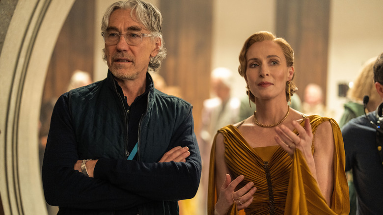 Writer/creator Tony Gilroy and actor Genevieve O'Reilly on the set of Andor season 2