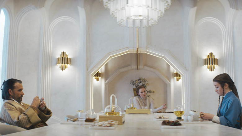Alastair Mackenzie, Genevieve O'Reilly, and Bronte Carmichael in Andor