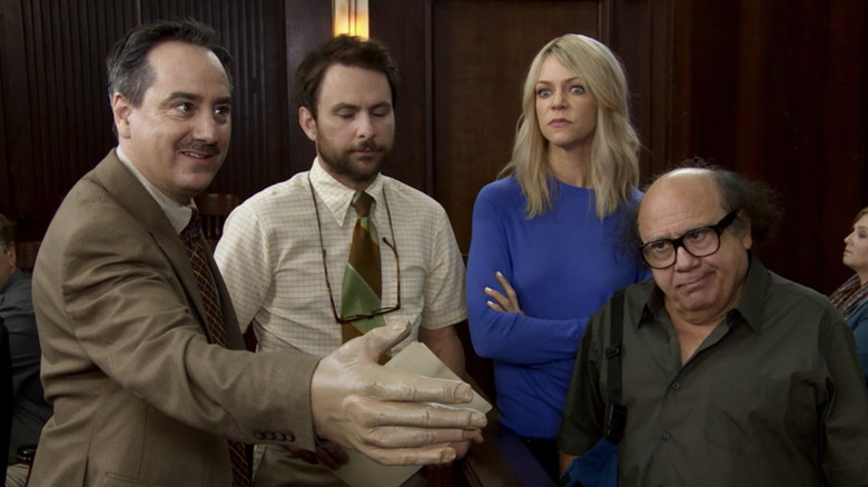 Andrew Friedman, Charlie Day, Kaitlin Olson, and Danny Devito in It's Always Sunny in Philadelphia