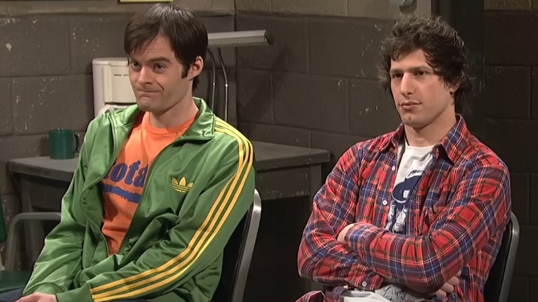 Bill Hader and Andy Samberg as youths in a Scared Straight sketch on Saturday Night Live