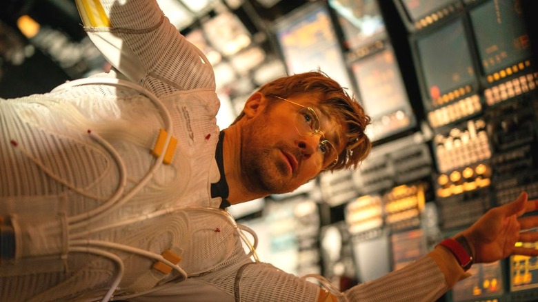 Ryan Gosling's Ryland Grace floats inside his spacecraft in Project Hail Mary