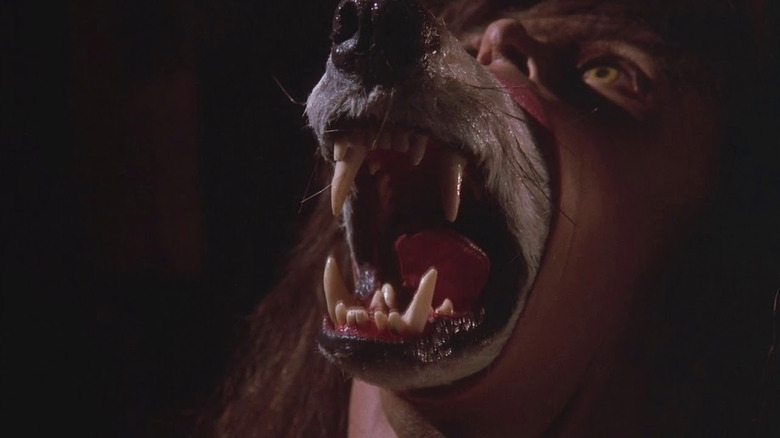 A wolf snout emerging from a man's mouth in The Company of Wolves