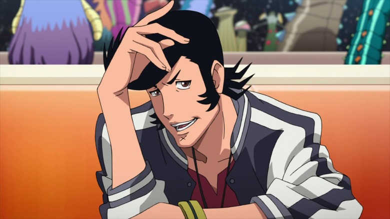 Dandy sitting and smirking