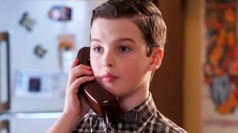 Iain Armitage as Sheldon Cooper on the phone in Young Sheldon