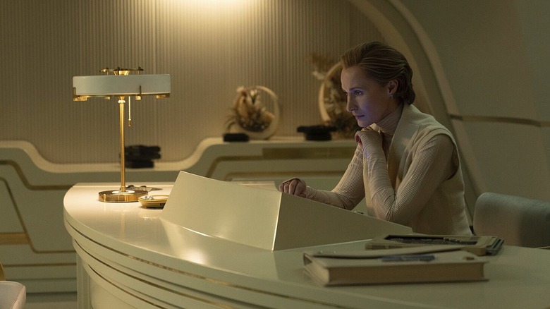 Mon Mothma working in her office at night in Andor season 2