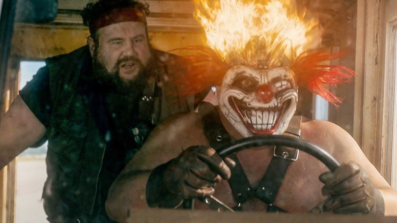 Sweet Tooth drives with his hair on fire in Twisted Metal