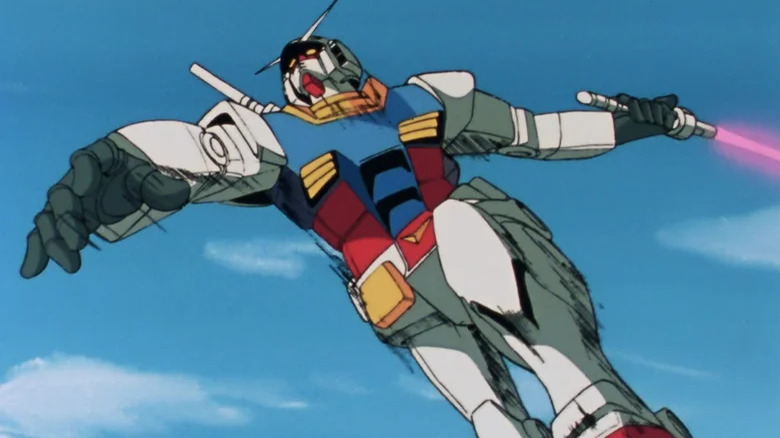 A giant Gundam slashing with a laser sword in Mobile Suit Gundam