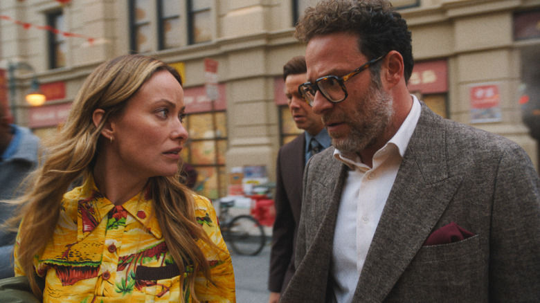 Matt stares sternly at Olivia Wilde in The Studio
