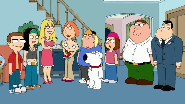 The characters from American Dad and Family Guy meeting