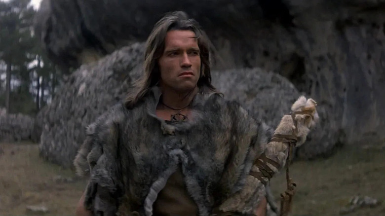 Arnold Schwarzenegger as Conan wears fur in Conan the Barbarian (1982)