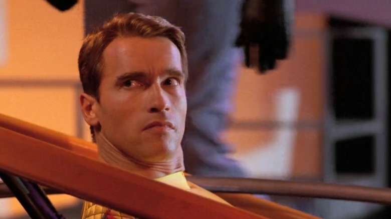 Ben Richards looking back in anger in The Running Man