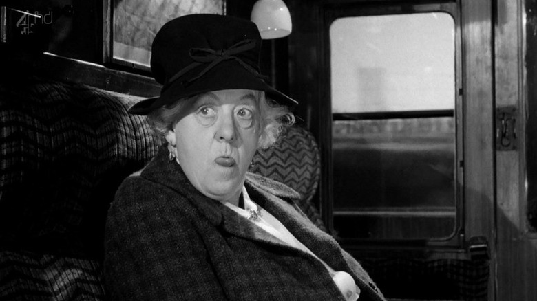 Miss Marple (Margaret Rutherford) sticking tongue out in Murder She Said