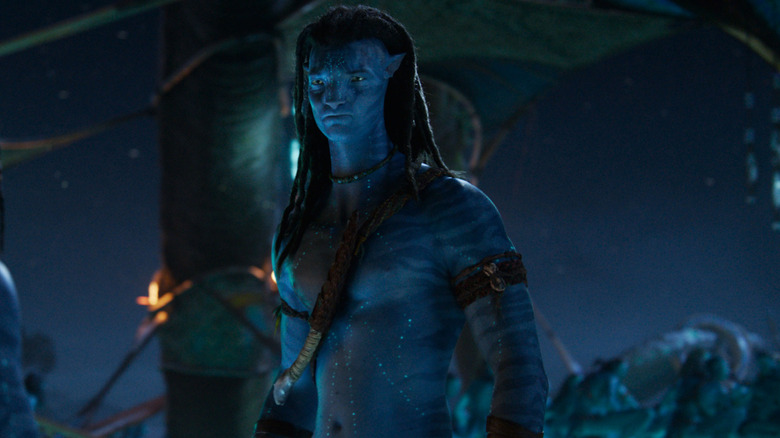 Jake Sully looking like he realizes he's a terrible father in Avatar: Fire and Ash