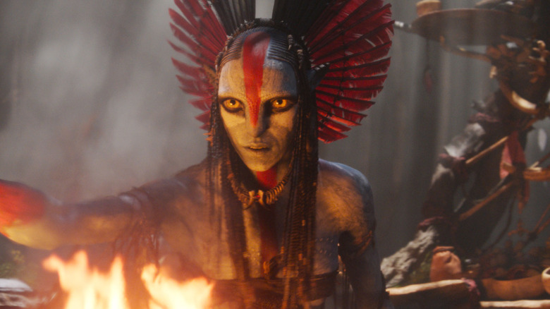 Varang doing a ritual to conquer the heart of Quaritch and every person in the audience in Avatar: Fire and Ash