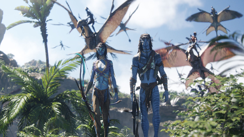 Jake and Neytiri walking and exuding aura while leading an army in Avatar: Fire and Ash